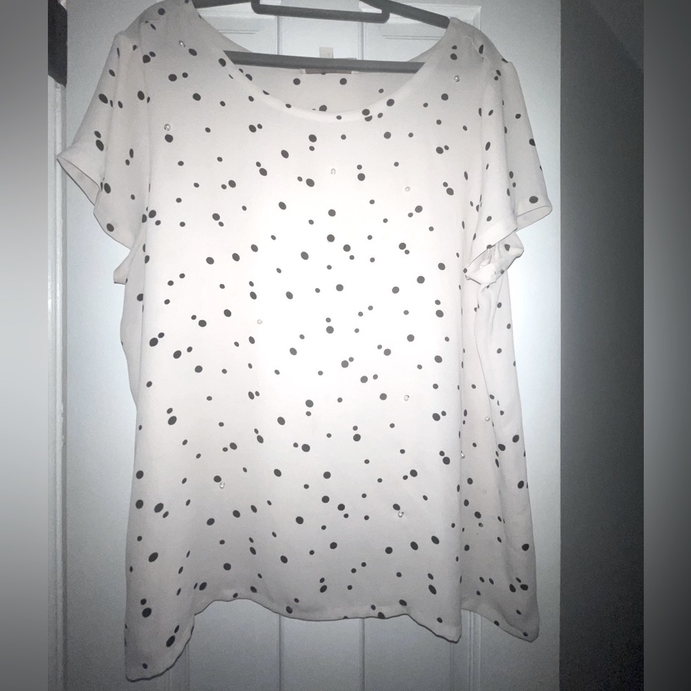 LOFT EUC XL Polka dot blouse with pearl detail